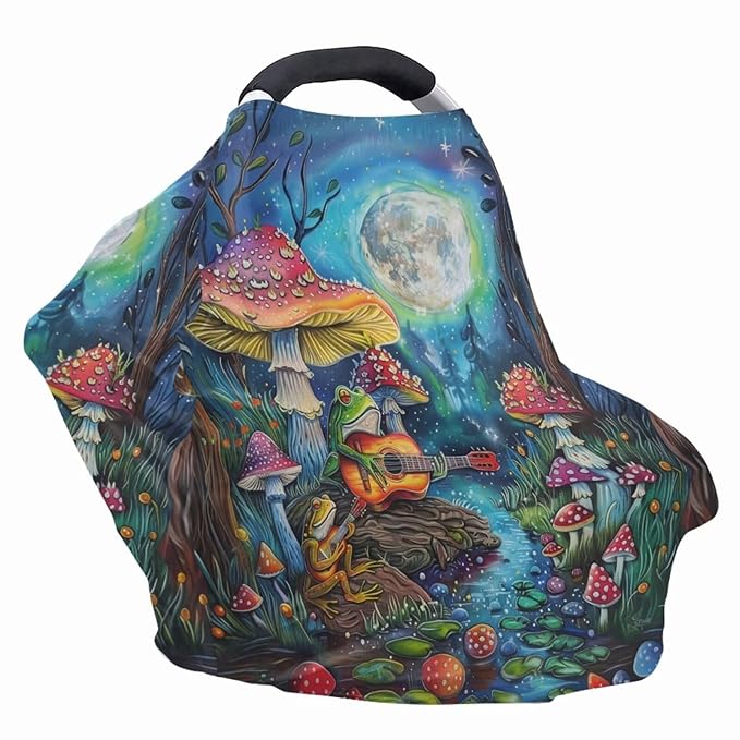 Youngerbaby Mushroom Car Seat Cover Baby Stuff Multi-Use Car Seat Canopy Carrier Cover, Breathable Breastfeeding Cover Cute Frog Baby Stuff Boys & Girls Car Seat Covers