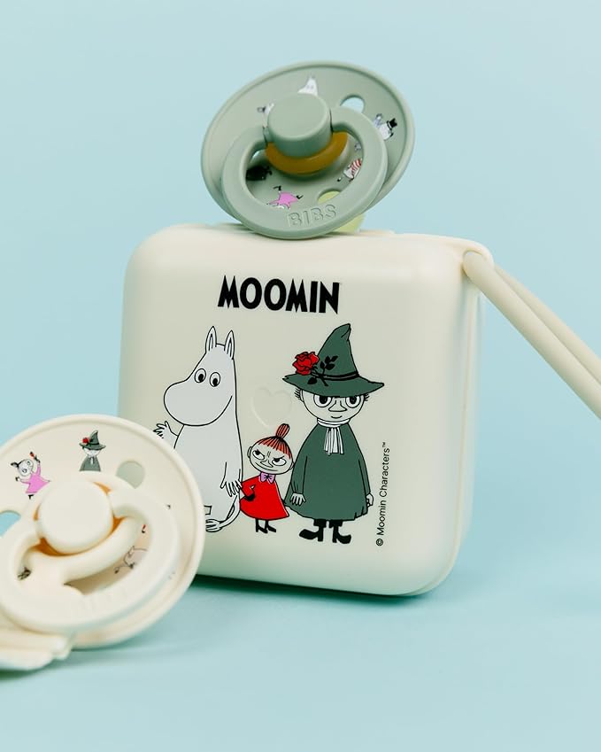 BIBS x Moomins Pacifier Box with Strap. Paci Holder and Steriliser case. 100% BPA Free Food-Grade Material - Ivory