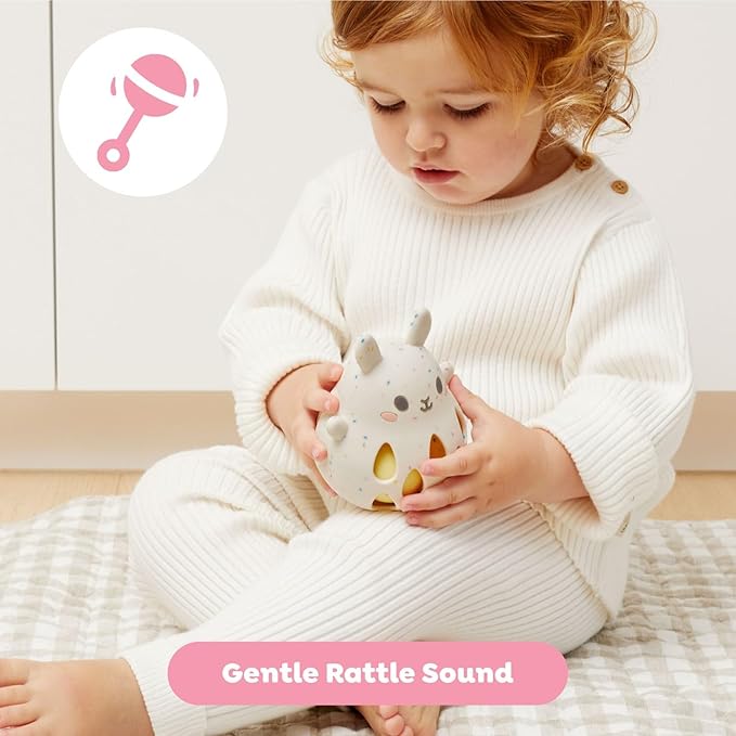 Tiger Tribe Bunny Silicone Baby Rattle - Soft BPA-Free Food-Grade Silicone with Gentle Sound, Easy Grip Sensory Toy for Infants Newborns 0-2 Years