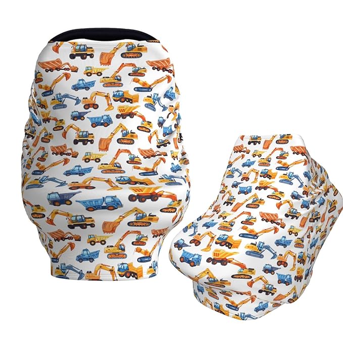 Excavators and Trucks Baby Car Seat Covers Carseat Canopy Soft Infant Stroller Cover Nursing Breastfeeding Covers for Girls Boys Newborn