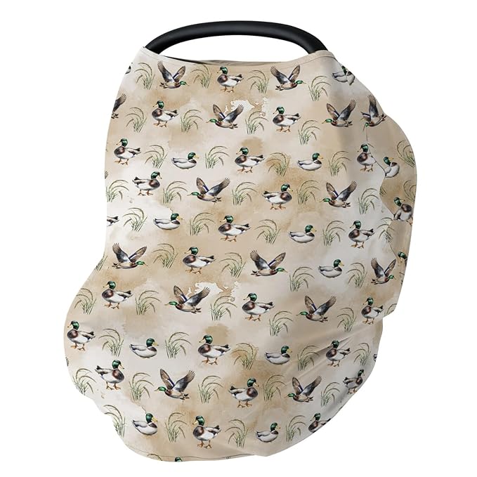 Vintage Mallard Duck Baby Car Seat Covers Green Ducks Lake Stretchy 5-in-1 Cover Adjustable Infant Carseat Cover Canopy Hunting Ducks Breathable Nursing Cover-Up