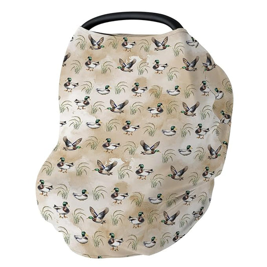 Vintage Mallard Duck Baby Car Seat Covers Green Ducks Lake Stretchy 5-in-1 Cover Adjustable Infant Carseat Cover Canopy Hunting Ducks Breathable Nursing Cover-Up
