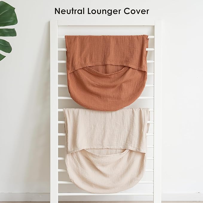 MairMore Muslin Baby Cover for Newborn, Soft and Breathable 100% Cotton Lounger Slipcover Neutral, Pack of 2(Caramel)