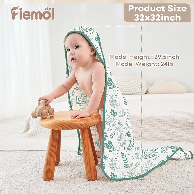 Baby Bath Towels, 100% Muslin Cotton Hooded Baby Towels for Newborn, 2 Pack Baby Towels with Hood for Infant Toddler and Kids, Large 32x32Inch, Soft and Absorbent