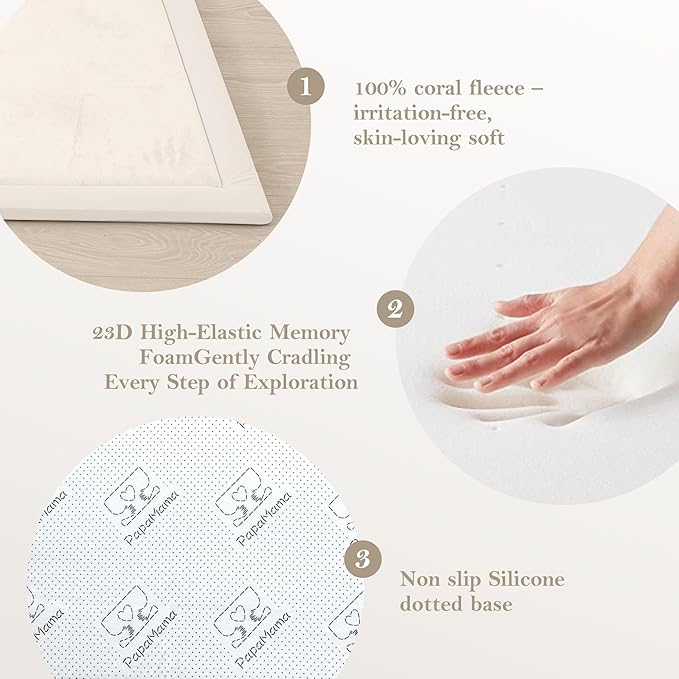 Baby Play Mat for Floor, 1.3"Thick Extra Large Cushioning Memory Foam Playpen Mat, Soft Coral Velvet Baby Crawling Mat with Non-Slip Backing for Toddlers,Infants,Kids,Yoga Mat (Beige 79"×118"×1.3") ﻿
