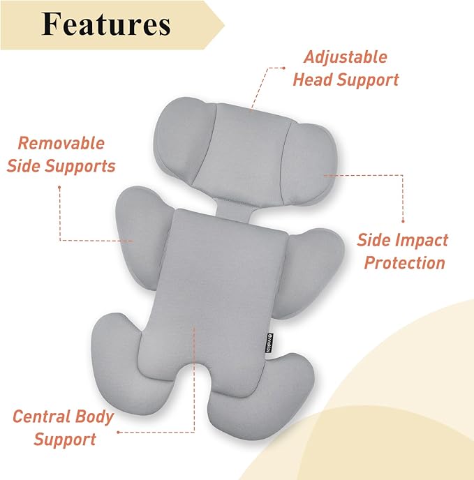 Innokids Infant Car Seat Insert, Baby Head Body Supports for Newborn, Soft and Padded, Detachable Head and Side Support for Carseats, Strollers, Swings (Light Grey)