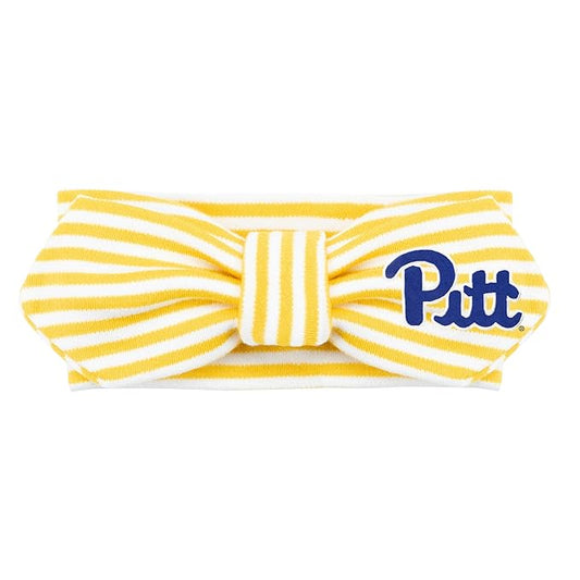 Creative Knitwear Pitt Panthers Infant Girls Gold/White Striped Hair Knot Headband Embroidered Logo - Size Newborn - 4T