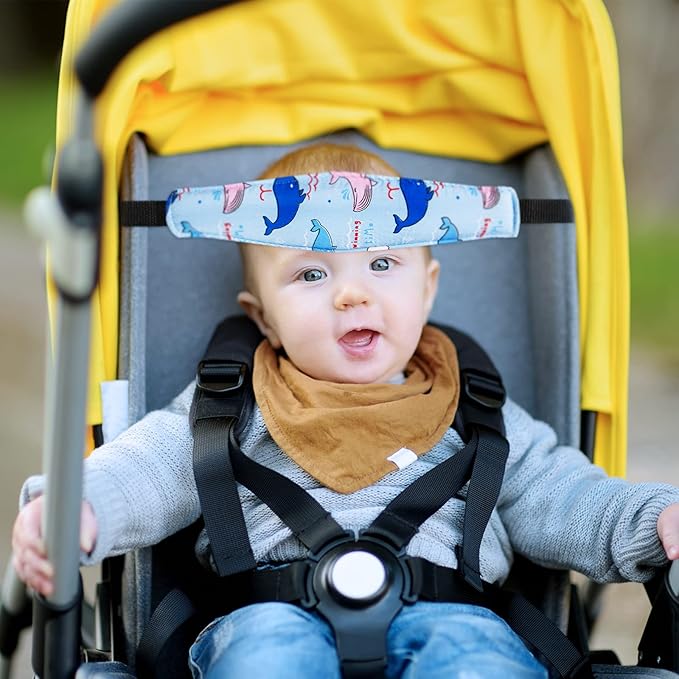 HESTYA 2 Pcs Carseat Head Support Toddler, Stroller Seat Headrest for Sleeping Traveling, Neck Relief Headband Strap for Kids Children Toddler Infant(Dinosaur and Dolphin)