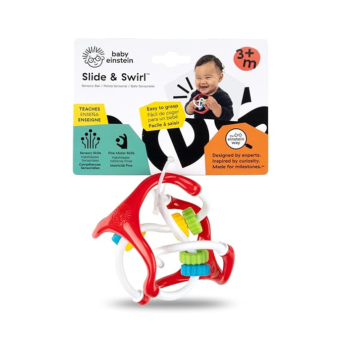 Baby Einstein Slide & Swirl Sensory Ball, Multisensory Baby Toy with Textured Beads, Rattle Sounds & Easy-Grip Design, Ages 3 Months+