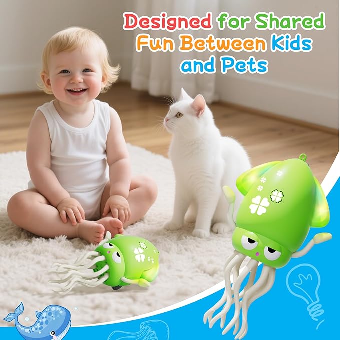 Crawling Dancing Octopus Toy for Kids – Rechargeable Interactive Sensory Toy with LED Lights & Music, Fun Tummy Time Gift for Birthdays & Holidays (Fluorescent Green)