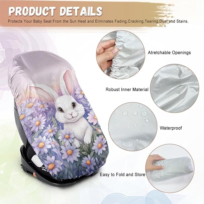 XYZCANDO Rabbit Print Car Seat Protector for Child Car Seat Cute Infant Car Seat Cover Dustproof Car Seat Sun Protection for UV Rays Protective Baby Car Seat Shade Cover Gift for Birthday
