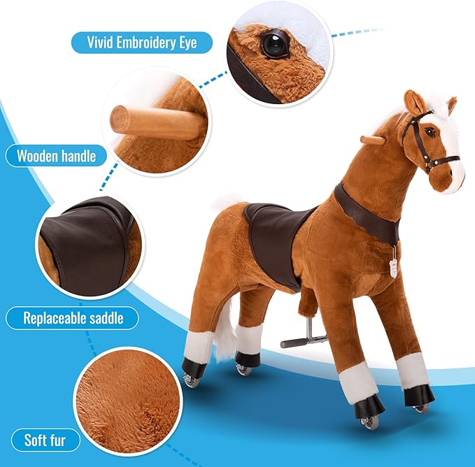 UFREE Horse Best Birthday Gift for Girls. Ride on Walking Horse Toy, Height 36 inch for Children 4 to 9 Years Old, Amazing Birthday Surprise.(White Mane and Tail)