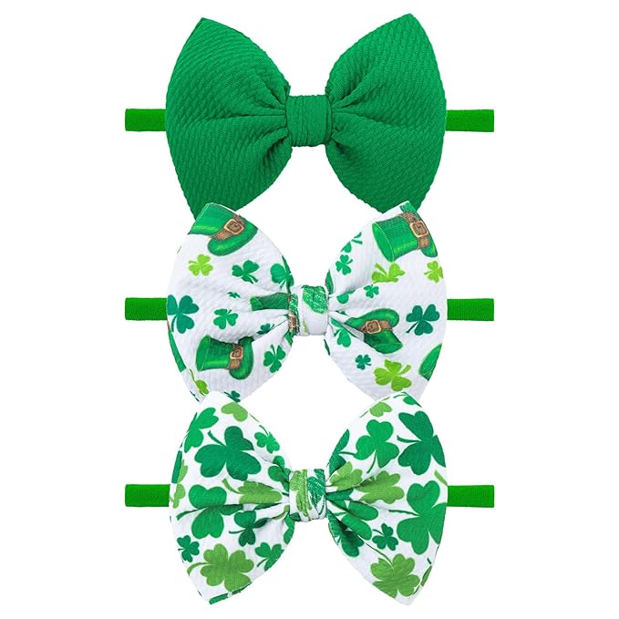 YanJie Baby Bows Headbands - Shamrock Headbands with Green Bows for Newborn Girls, Infants and Toddlers, St Patrick's Day Hair Accessories