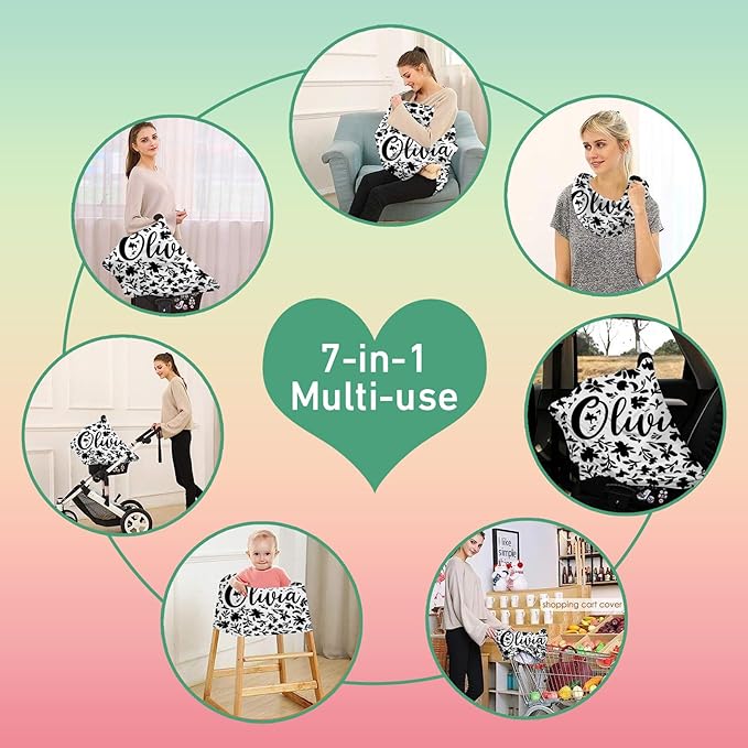 Custom Car Seat Covers for Babies - Breathable Baby Car Seat Cover for Girls Boys, Kick-Proof Newborn Carrier Canopy Stretchy Stroller Cover for 4 Seasons Black Flower Pattern