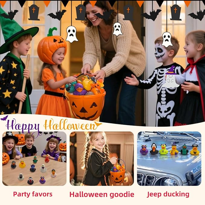 36 PCS Halloween Rubber Ducks in Bulk, Halloween Ducks for Jeep Ducking - Assorted 2" Halloween Themed Duckies | Kids Party Favors, Trick or Treat Gifts, Gift Exchange, Cruise Ducks,Bath Toys