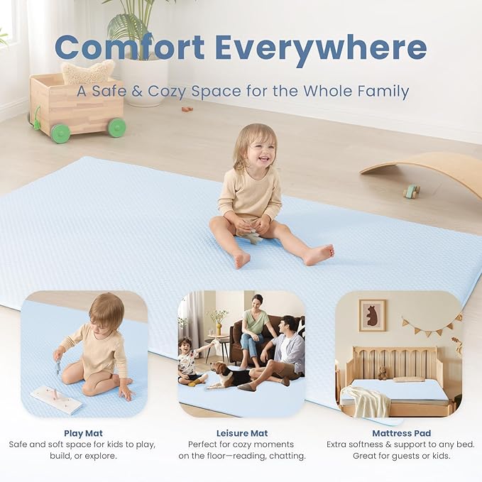 Huloo Sleep 1.3“ Thick Baby Play Mat for Floor,Breathable Soft Tummy Time Mat for Toddlers,Infant,Kids,Non-Slip Nursery Rug
