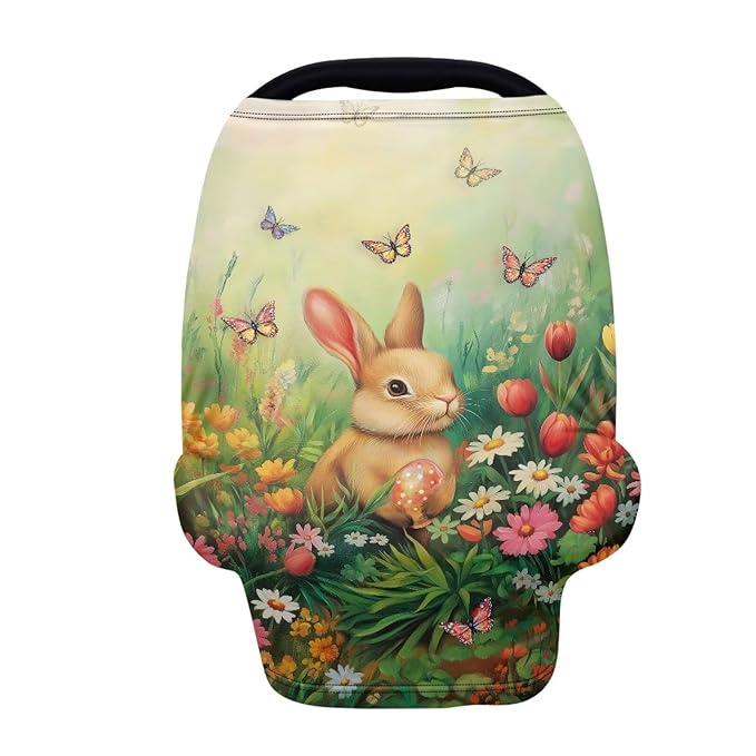 Wanyint Easter Rabbit Butterfly Flower Car Seat Covers Baby Car Canopy Shopping Cart Cover Scarf Lightweight Stroller Cover Women Mother Nursing Breastfeeding Covers