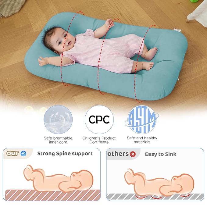 Baby Lounger for Newborn, Bionic Design Baby Lounger, Soft Organic Cotton Breathable Lounger for Infants 0-18 Months (Dark Green)