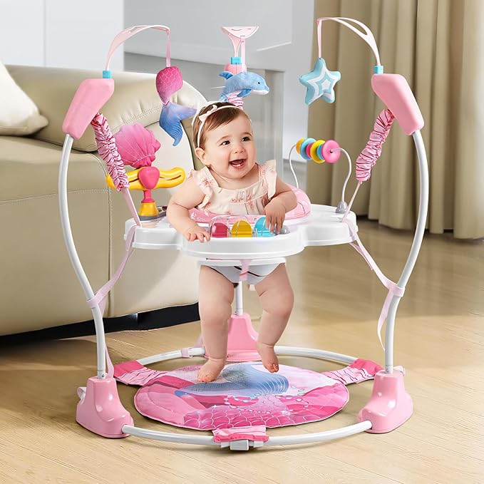 Baby Activity Center, Baby Jumper Activity Center with Music, Interactive Toys, 360° Rotating Seat, 3 Adjustable Heights, Infant Activity Jumper for 6+ Months (Mermaid)