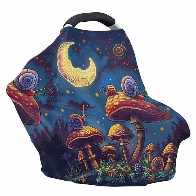 ZFRXIGN Mushroom Car Seat Covers for Babies Boy Girl Stretchy Nursing Cover for Breastfeeding Carseat Covers Canopy Shopping Cart Cover for Travel Moon Night Snail