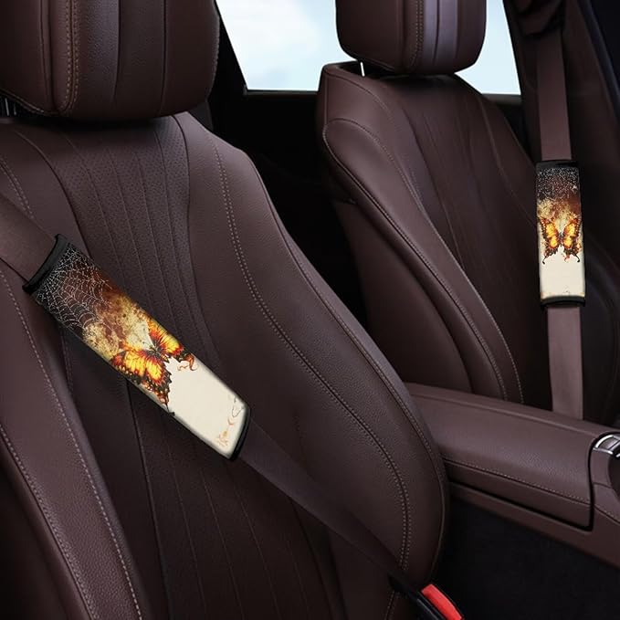 AFPANQZ Golden Butterfly Seat Belt Pads Covers Universal Fit for Truck Vans Sedans SUVs Safety Seatbelt Pad Cushion Comfortable Driving Car Seats Accessories One Pair