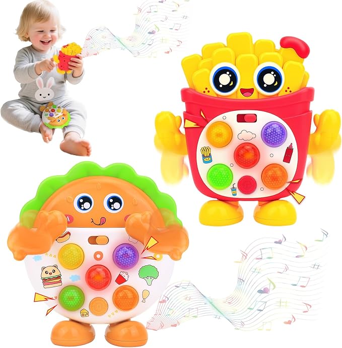 Musical Toys for Toddlers 1-3, Baby Musical Toys with Music & Sound Effects & 5 Level Quick Push Game, Interactive Light up Baby Toy with Flashing, Birthday Gift for Boy Girl 1 2 3 Year Old