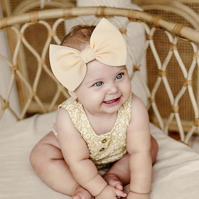 6'' Large Tied Bow Baby Headbands Handmade Hairbands with Bows High Stretchy Soft Nylon Headbands Baby Hair Accessories for Infant Baby Girls Black White Beige