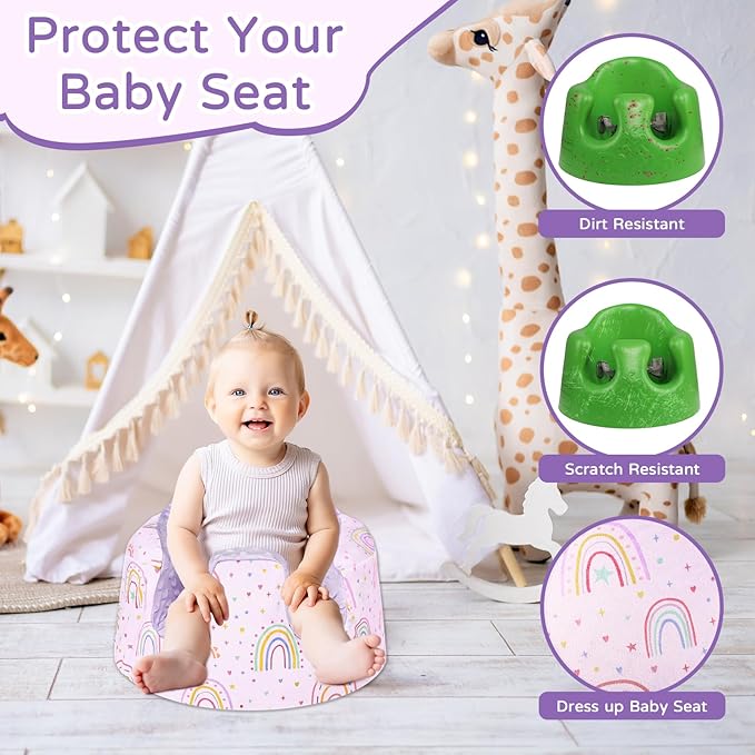 Seat Cover Compatible with Bumbo Seat, Soft and Breathable Baby Floor Seat Cover for Baby Boy & Girl (Cover Only), Purple Love and Rainbow