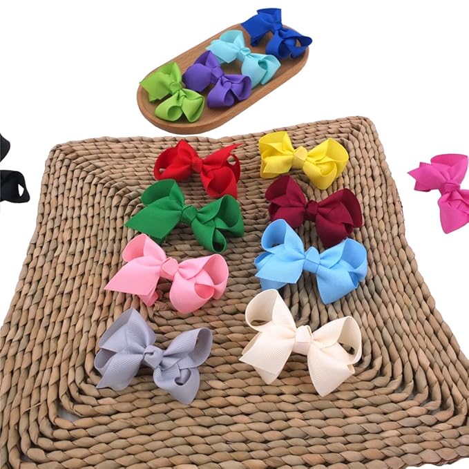 24 Colors Boutique Hair Bow Clips for Little Girls Grosgrain Ribbon Bow Alligator Hair Clip Toddler Baby Girl Kids Hair Accessories (24 pcs/3 Inch)