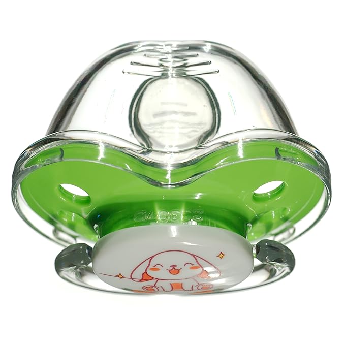 Playtex Baby Binky Orthodontic Pacifier with Snap-On Cover, Air Comfort Shield, Medical Grade Silicone, Up to 6 Months, Orange & Green (2 Count)
