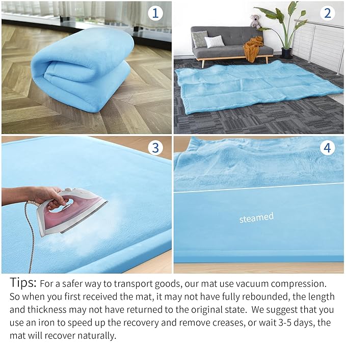 Ultra Soft Baby Play Mat for Floor,1.3" Thick Elasti-Foam 50x50 Playpen Mat for Toddlers Infant kids,Non-Slip Backing Safe for Crawling&Tummy Time,Tatami Style(Light Blue)