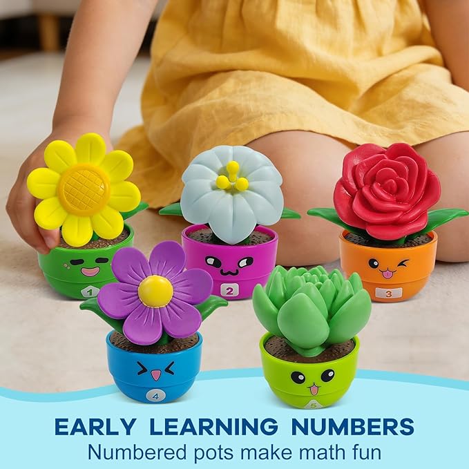 GEERAY 5 Sets Montessori Toddler Flower Garden Toys, Color Shape Sorting & Matching Game for Kids, Spring Toy Sensory Gardening Gift for 1 2 3 Year Old Girls & Boys, Preschool Classroom Learning