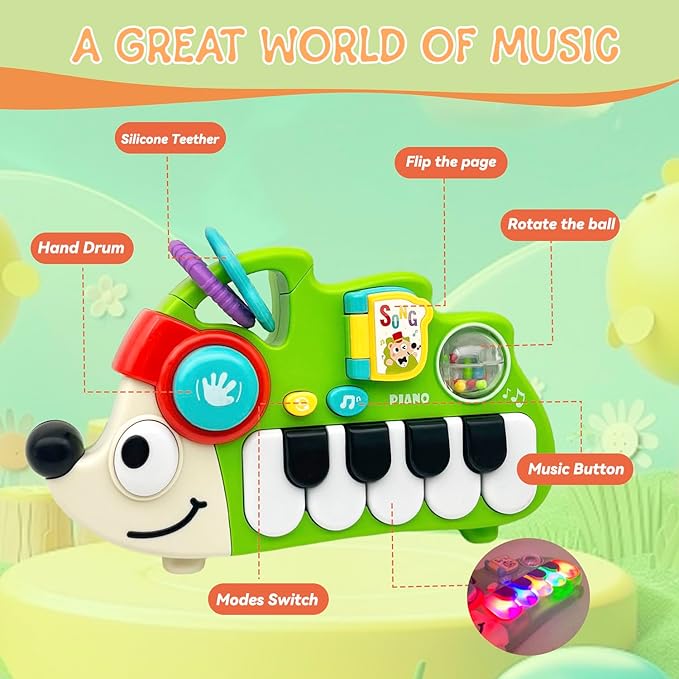 Baby Musical Toys for 1 Year Old Boy Girl, Light Up Music Developmental Learning Toy for Toddlers , Tummy Time Toy12 - 18 Months, Baby Birthday Gift (Hedgehog)