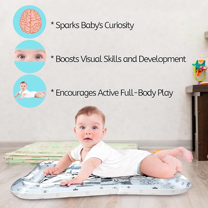 Black and White High Contrast Tummy Time Water Mat for Babies – Sensory Newborn Toys for Brain & Visual Development – Montessori Infant Play Mat for Core Strength & Motor Skills (1-9 Months)