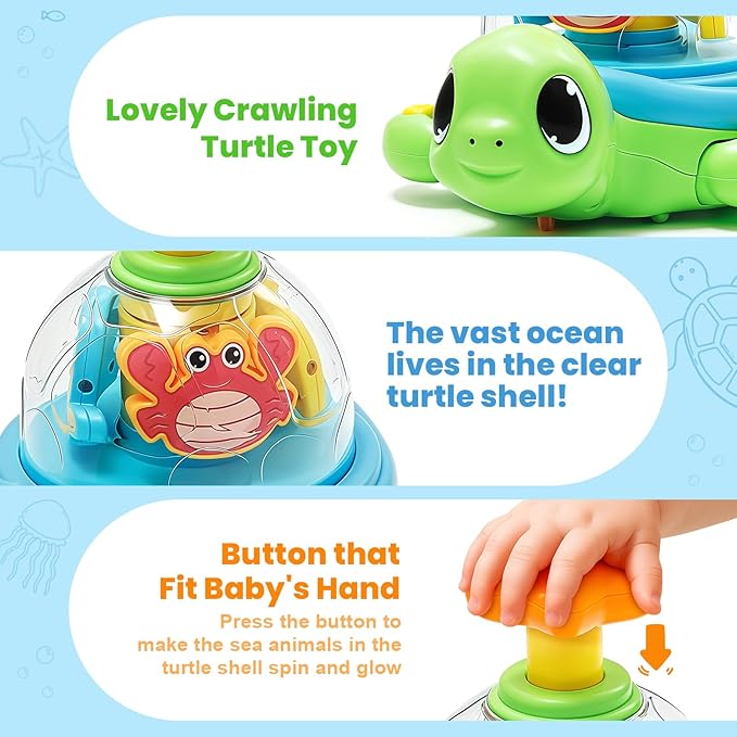 Baby Crawling Toys 6-12 Months, Musical Light-up Toys for 1 Year Old, Press to Spin Turtle for Cause and Effect, Infant Tummy Time Early Learning, Christmas Birthday Gifts Boy Girl 7 8 9 10 11 Month
