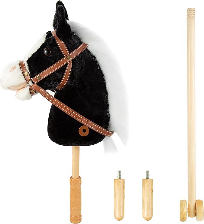 MUOVE 36'' Plush Horse Riding Stick , Handsewn Head, Sturdy Wood Stick, Plus Neighing & Clip-Clop Sounds