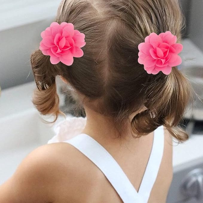 WillingTee 50pcs 2" Chiffon Flower Hair Bows Tiny Clips for Girls Fully Lined Non Slip Baby Clips Hair Accessories for Baby Girls Newborns Infants Toddlers 25 Colors in Pairs