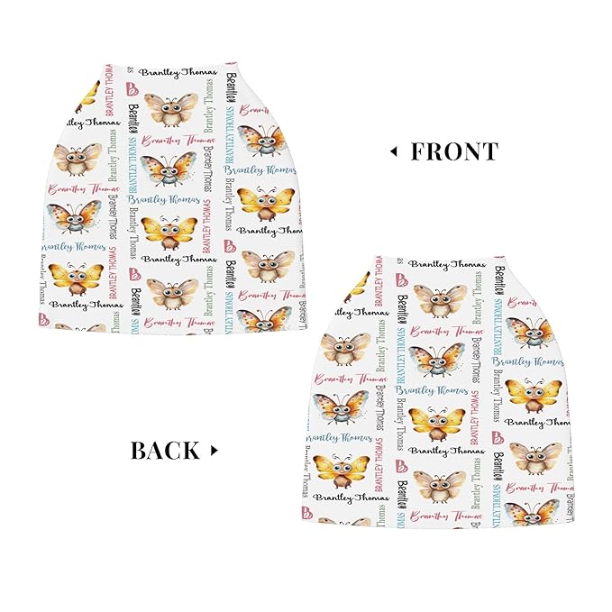 Personalized Baby Car Seat Cover with Name Stroller Canopy Custom Butterfly Carseat Cover Newborn Baby Boy Girl Nursing Cover for Moms First Birthday Gift