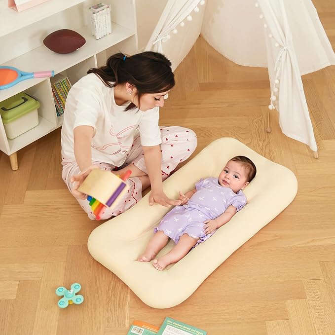 Baby Lounger 0-18 Months, Baby Lounger for Newborn, Soft Organic Cotton Breathable Lounger for Infants (White Baby Lounger)