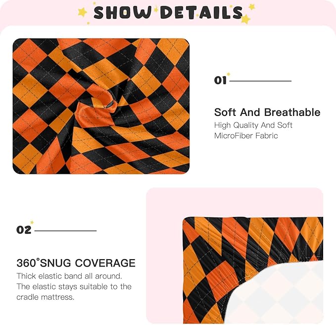 Baby Crib Sheet Halloween Argyle Plaid Crib Mattress for Boys and Girls Playard Sheet Soft Breathable Fitted Baby Mattress Cover 52x28in