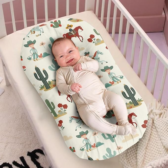 Western Cowboy Baby Lounger Cover Cactus Print Infant Newborn Lounger Covers 31.5'' x 21.3'' Soft and Breathable Baby Nest Slipcover for Boys Girls