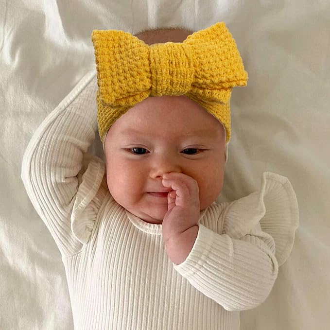 JIAHANG Baby Bows Waffle Turban Knotted Head Wraps, Hair Bow Headbands Stretchy Hair bands for Newborn Infant Toddlers Girls