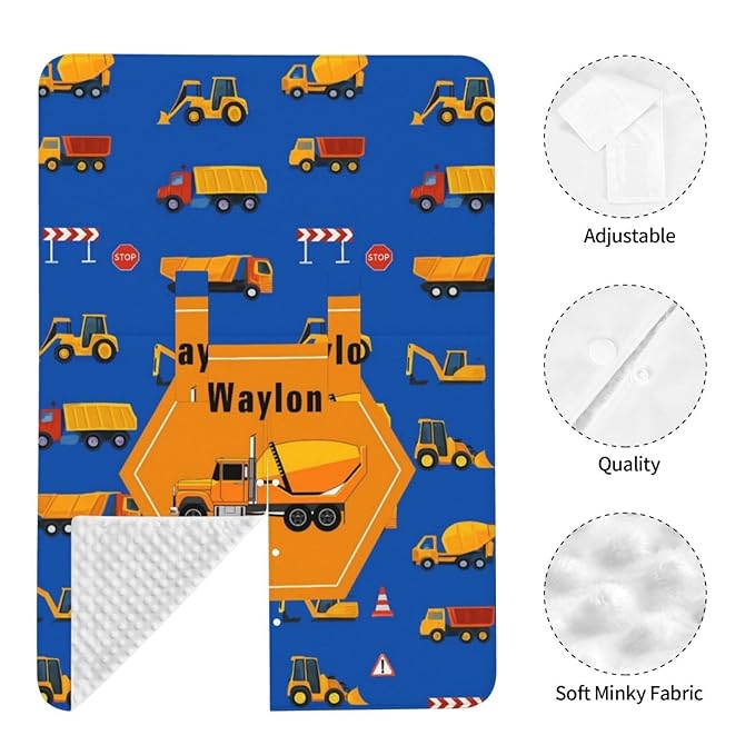 Personalised Baby Car Seat Cover with Name, Customized Engineering Vehicle Baby Carseat Canopy for Boys, Multi-use Nursing Breastfeeding Covers for Infant Newborn, Shower Gifts for Babies