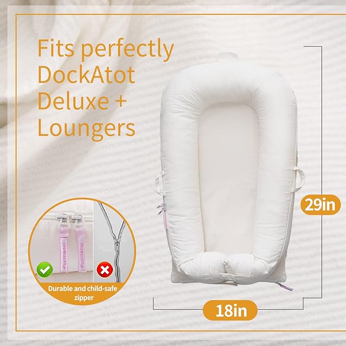 Corduroy Baby Lounger Cover for Dockatot Deluxe + | 100% Cotton Hypoallergenic Newborn Premium Quality Spare Cover(Cover Only) (White)