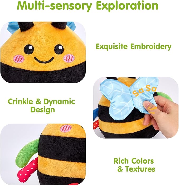 hahaland Baby Toy for 6 + 12 18 Months – Crawling Musical Dancing Bouncing Learning Bee Plush, Interactive Tummy Time Toy for 1 2 3 Year Old Boys Girls Baby Easter Basket Stuffers