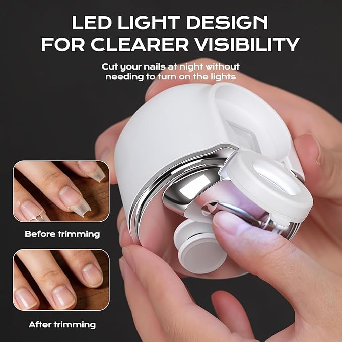 3-in-1 Automatic Electric Nail Clipper with LED Light & Nail File, 3 Speeds LCD Digital Display, Nail Clip Storage, USB Rechargeable Safety Fingernail Trimmer for Baby, Kids, Seniors White1