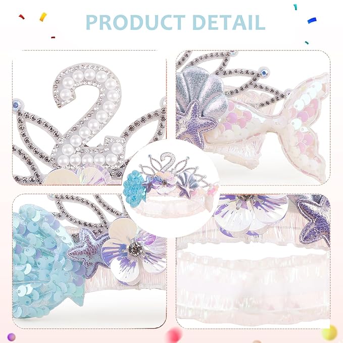 cherrboll Baby Girl Birthday Crown Floral Headband, Soft Flower Head Wrap Tiara Hairband for 1-3 Years Old Toddlers Kids 2nd Birthday Party Dress Photo Decoration