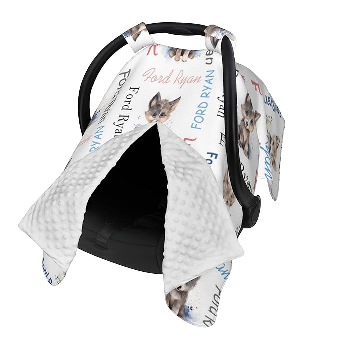 Personalized Winter Car Seat Covers for Babies with Name Wolf Minky Baby Car Seat Cover for Boys Girls Custom Infant Carseat Covers Baby Blanket Nursing Cover Breastfeeding Scarf