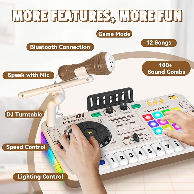 Toddler DJ Mixing Table, Kids Mixer Board with Turntable, Game Mode and Microphone, Gift for 3 4 5 6 Years Old Boys Girls - Baby DJ Set