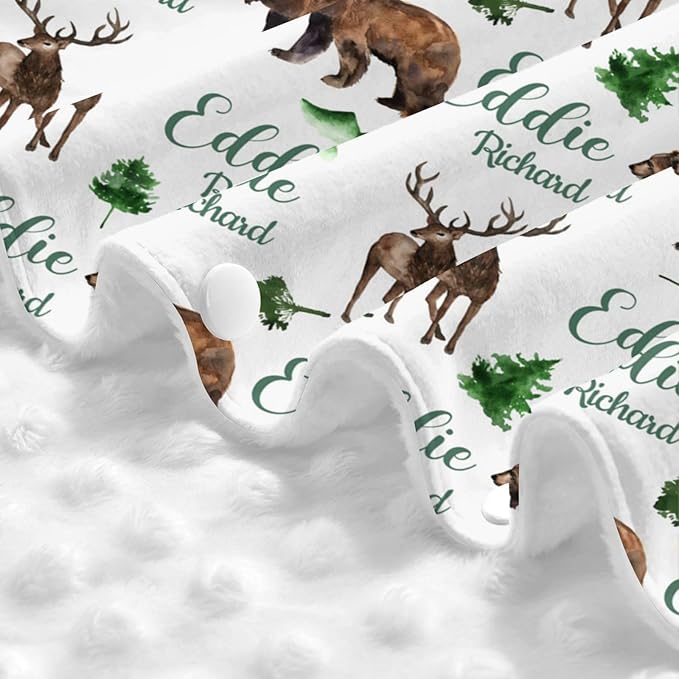 Personalized Baby Car Seat Canopy for Babies, Custom Name Woodland Deer Bear Baby Car Seat Covers for Boys Girls, Opening Minky Nursing Breastfeeding Cover for Infant, Carseat Canopies for Newborn